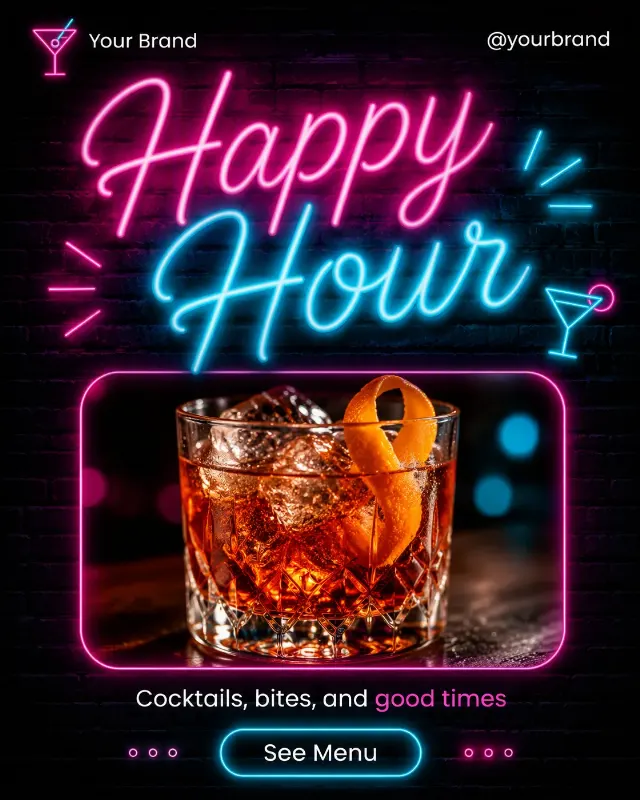 Neon Bar Happy Hour Instagram Post