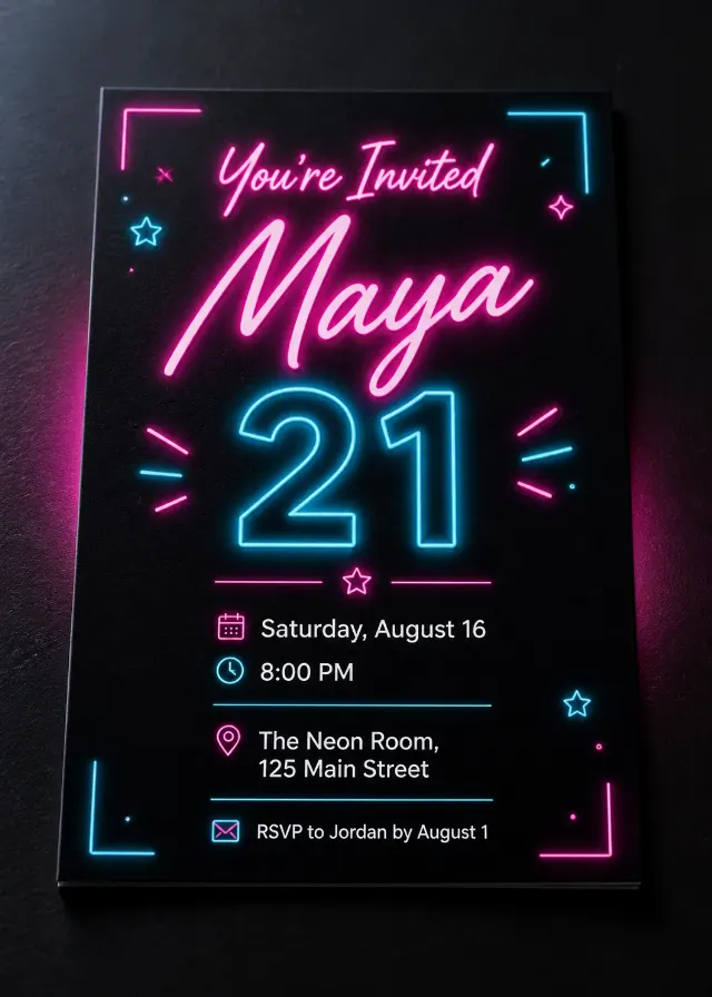 Neon Birthday Invitation In Black