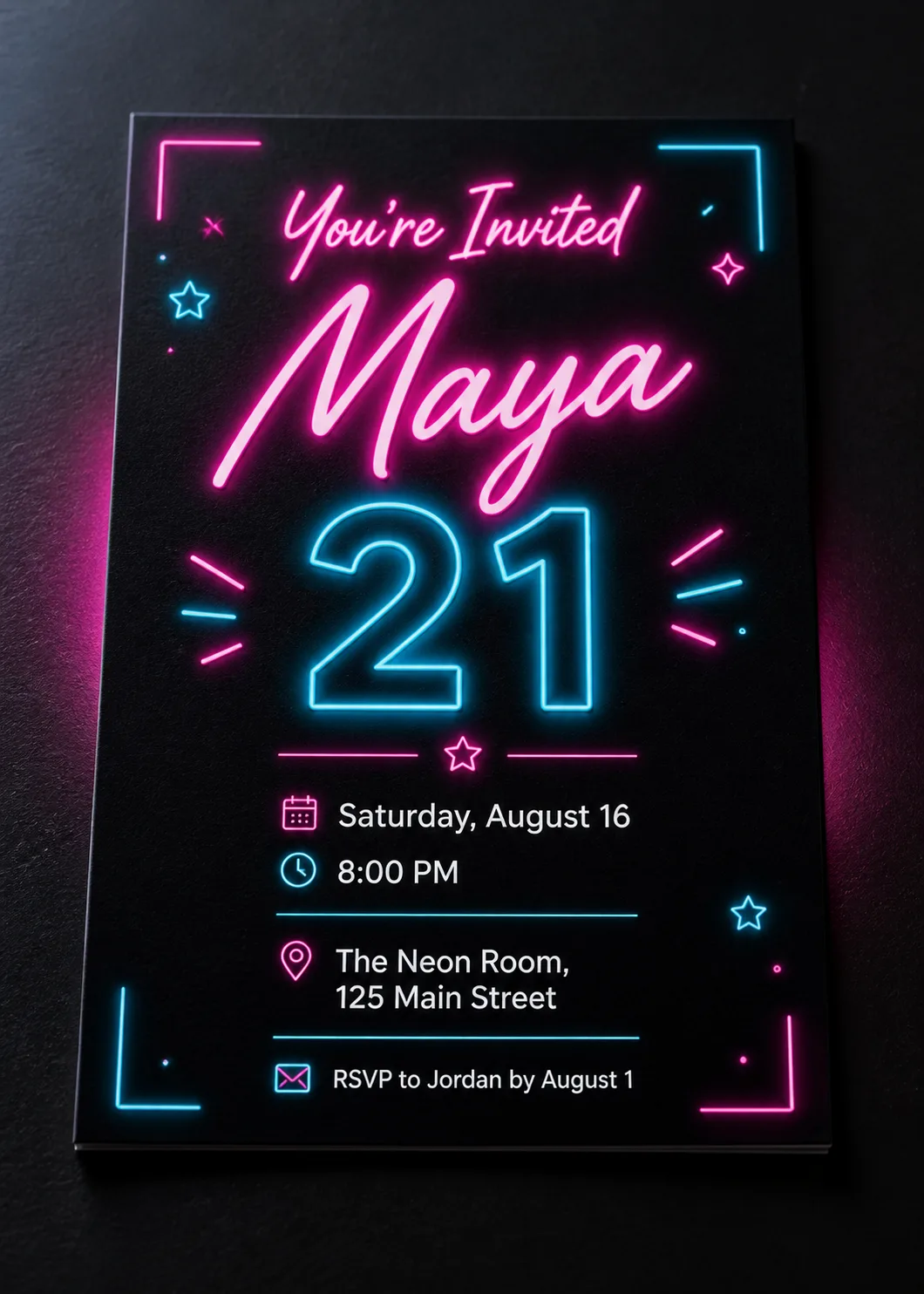 Neon Birthday Invitation In Black