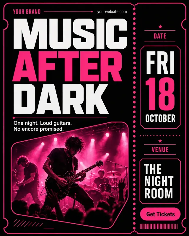 Neon Pink Music Night Ticket Post
