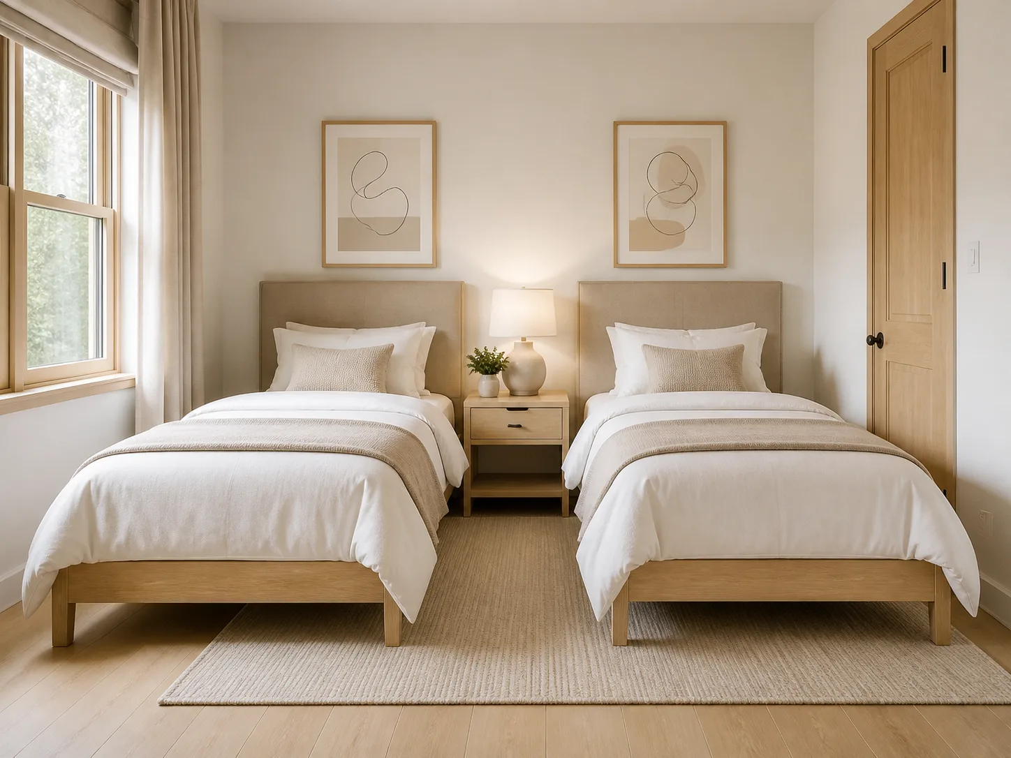 Neutral Twin Bedroom Virtual Staging
