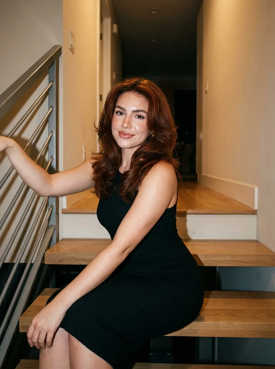 Nighttime Flash Staircase Fashion Portrait