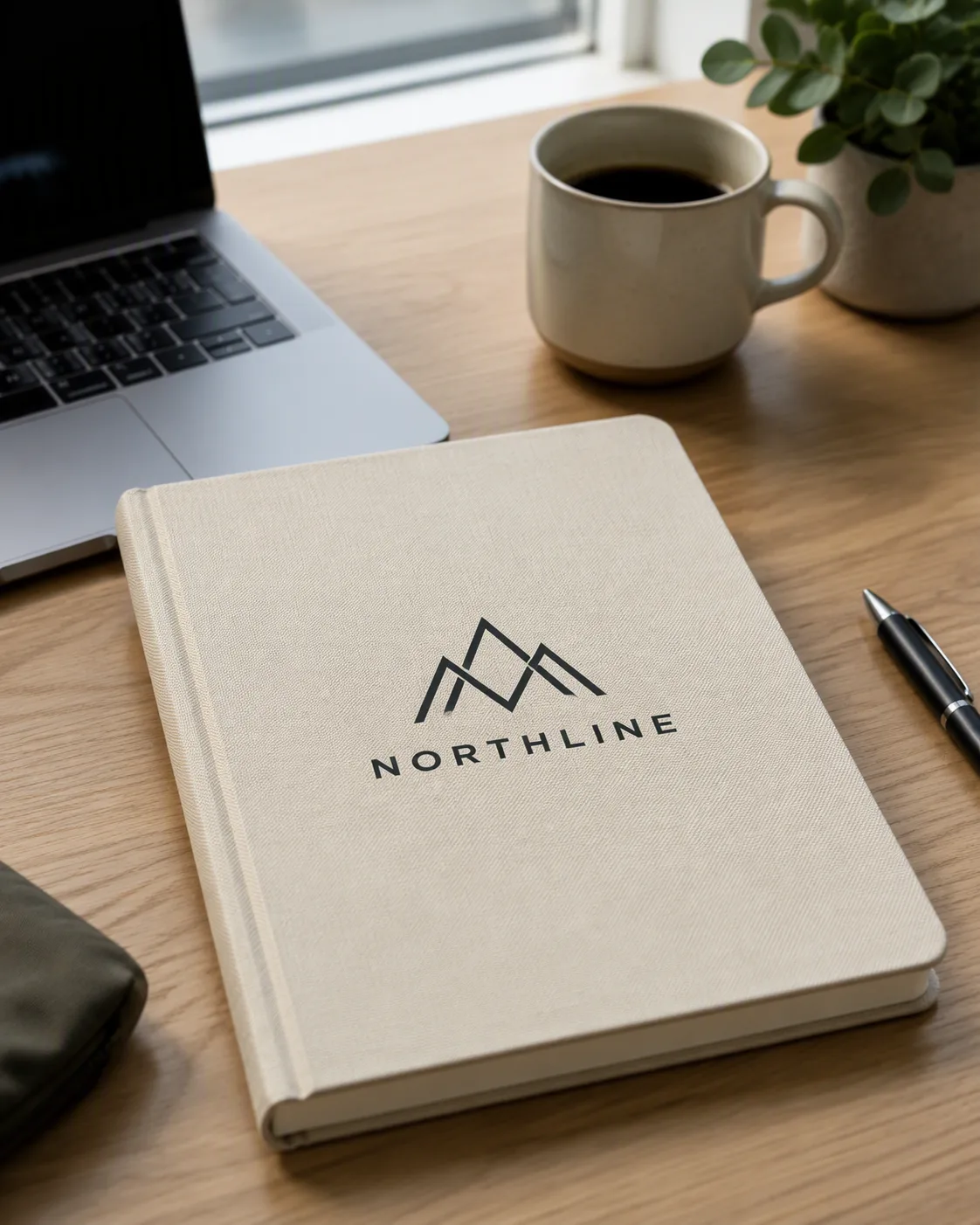 Notebook Logo Mockup On Office Desk