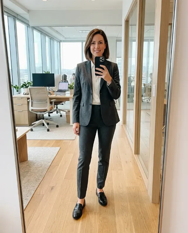 Office Mirror Selfie Outfit Try-On