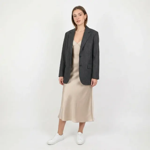 Oversized Blazer Slip Dress Model Photo