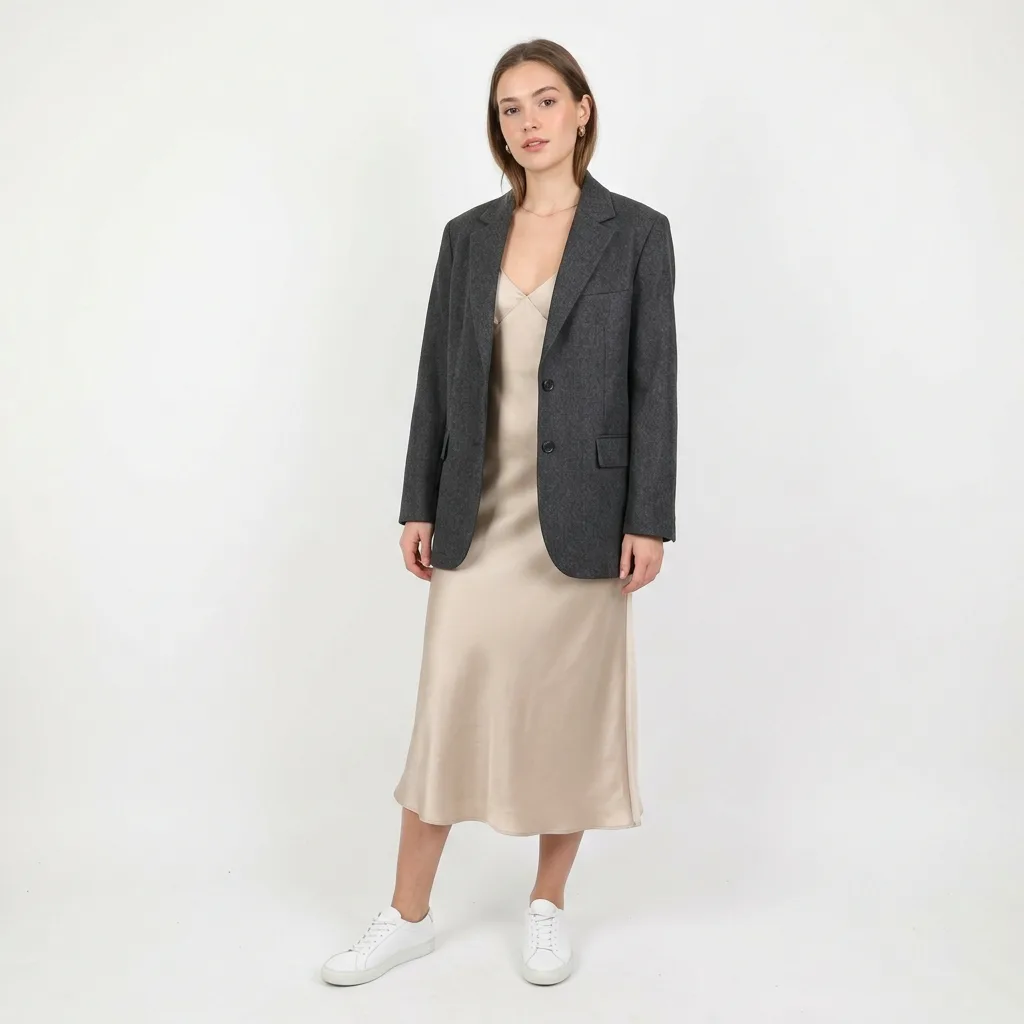 Oversized Blazer Slip Dress Model Photo