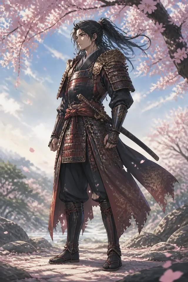 Painterly Anime Samurai Character Illustration