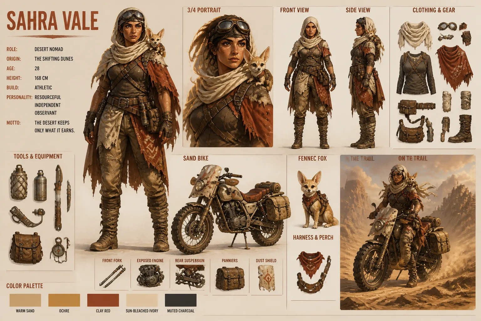 Painterly Desert Nomad Character World Sheet