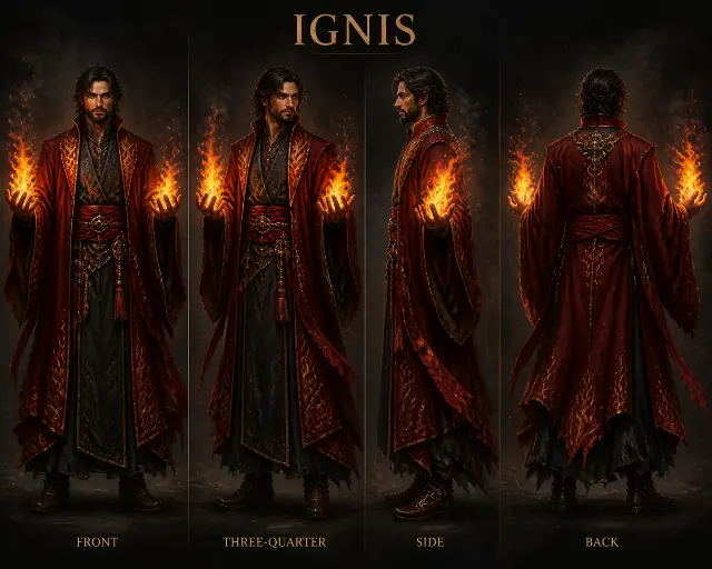 Painterly Fire Mage Turnaround Sheet