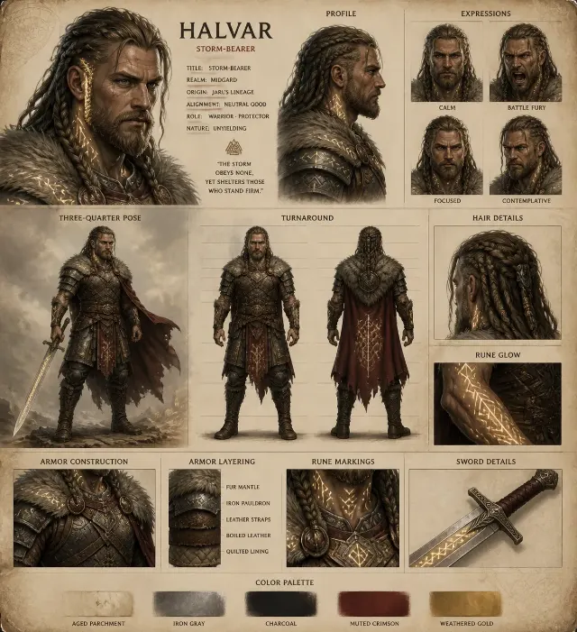 Painterly Norse Warrior Character Sheet