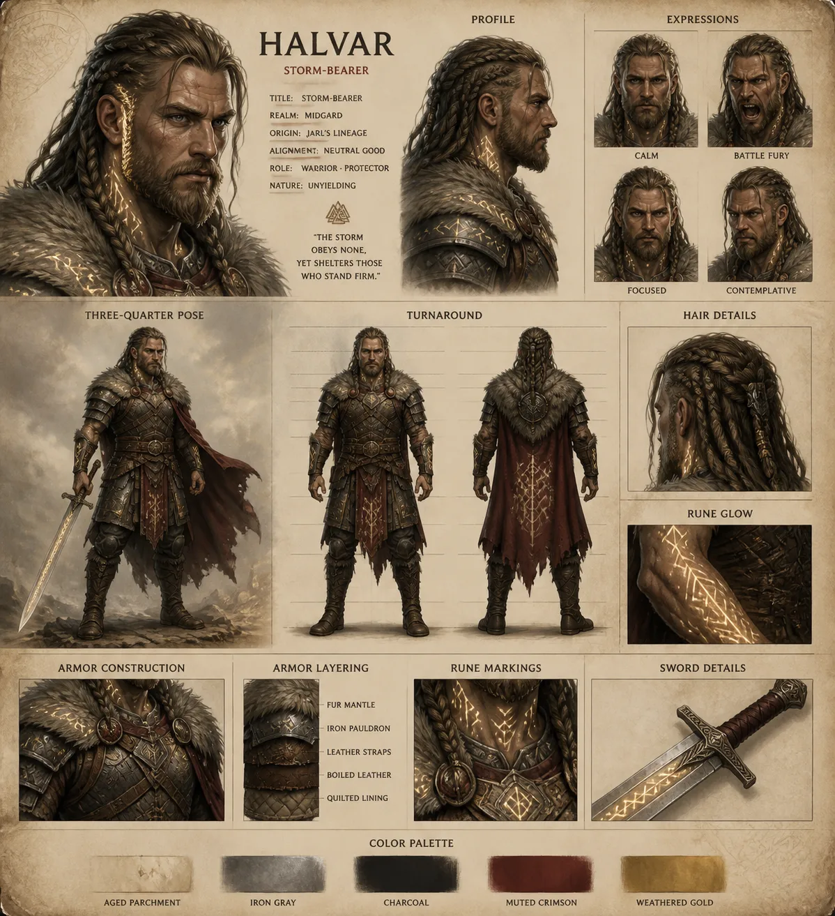 Painterly Norse Warrior Character Sheet
