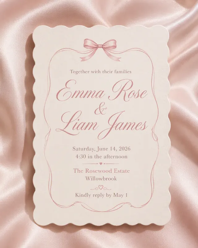 Pale Pink Scalloped Wedding Invitation