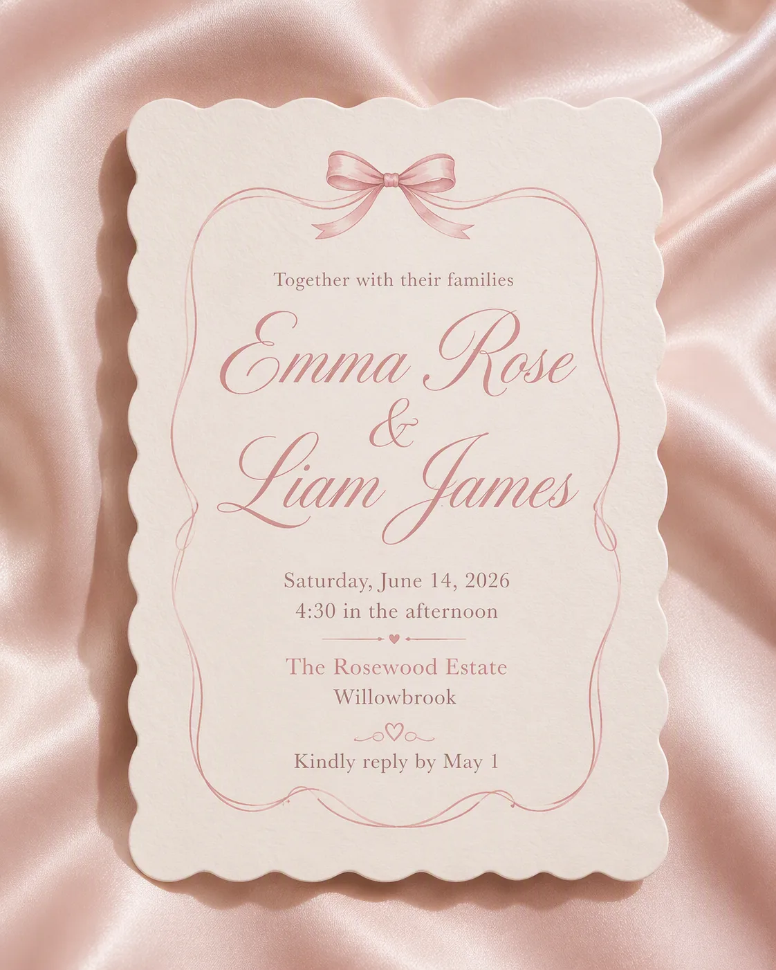 Pale Pink Scalloped Wedding Invitation