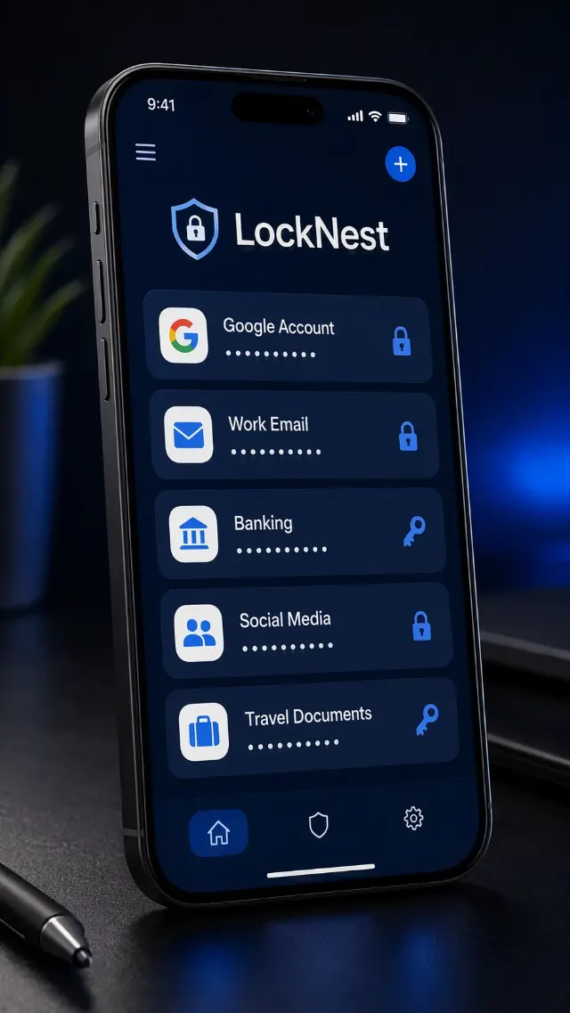 Password Vault App 9:16 Phone Mockup