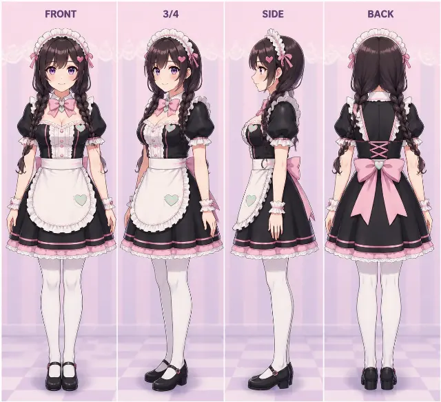 Pastel Anime Maid Cafe Turnaround Sheet