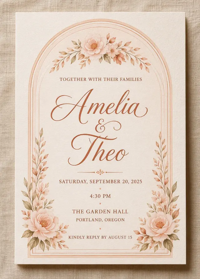 Pastel Arch Window Wedding Invitation