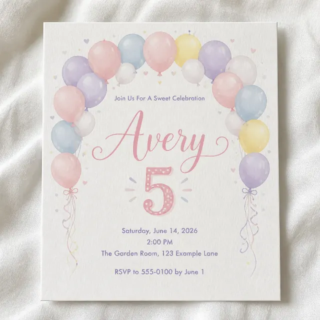 Pastel Balloon Arch Birthday Invitation
