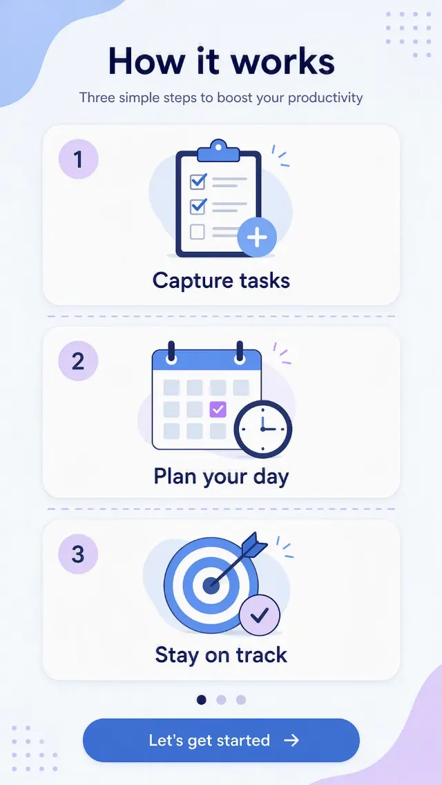 Pastel Blue Productivity App Onboarding Screenshot