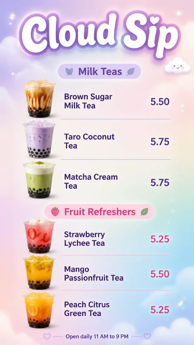 Pastel Gradient Bubble Tea Phone Menu