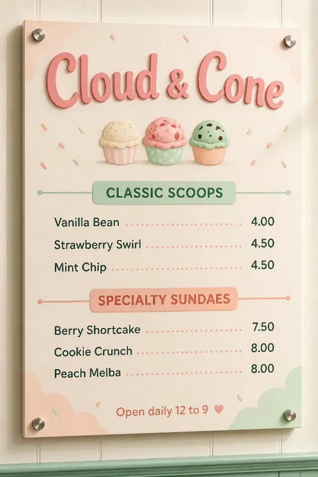Pastel Ice Cream Parlor Wall Menu