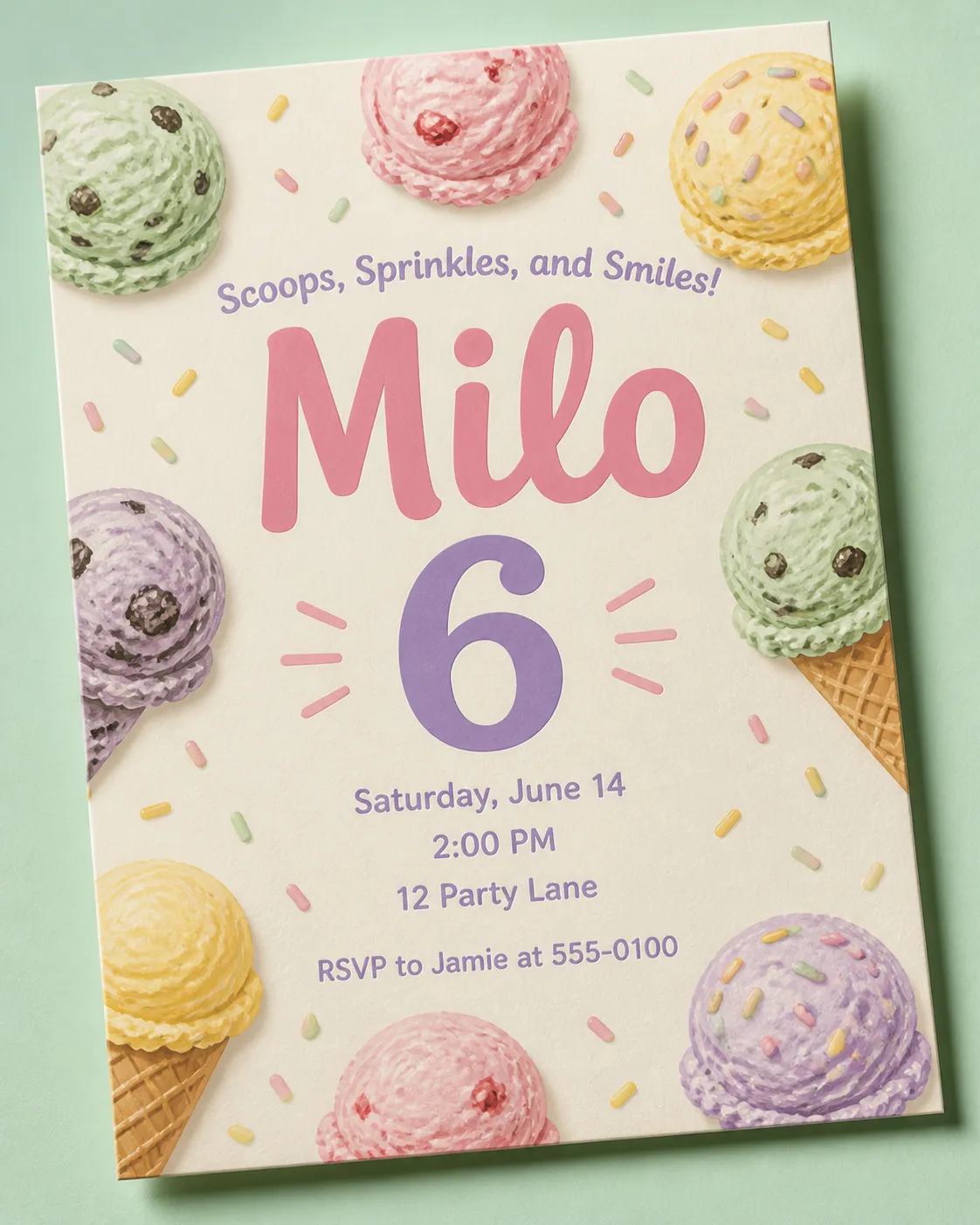 Pastel Ice Cream Party Birthday Invitation