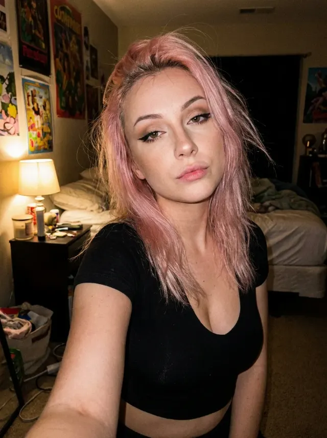 Pastel Pink Hair Bedroom Phone Selfie
