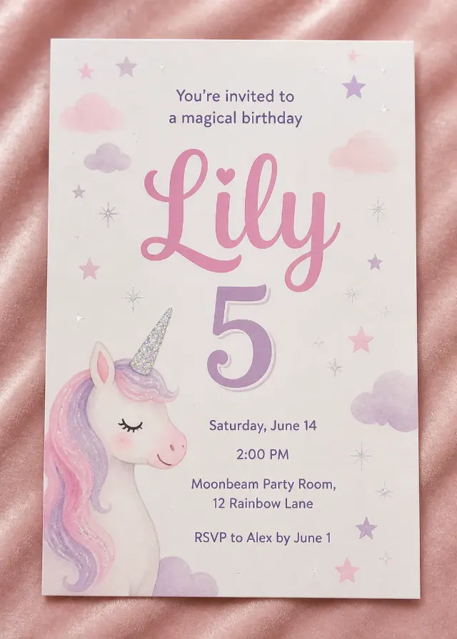 Pastel Unicorn Birthday Invitation