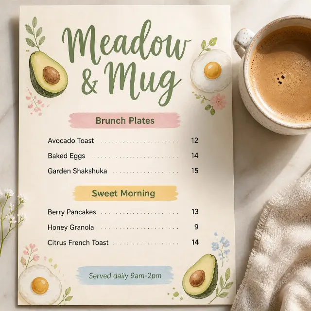 Pastel Watercolor Brunch Menu Flat Lay