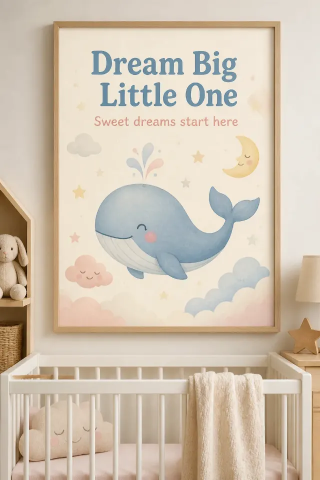 Pastel Whale Nursery Poster Mockup