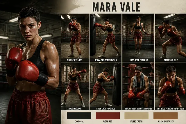 Photorealistic Boxer Training Pose Sheet