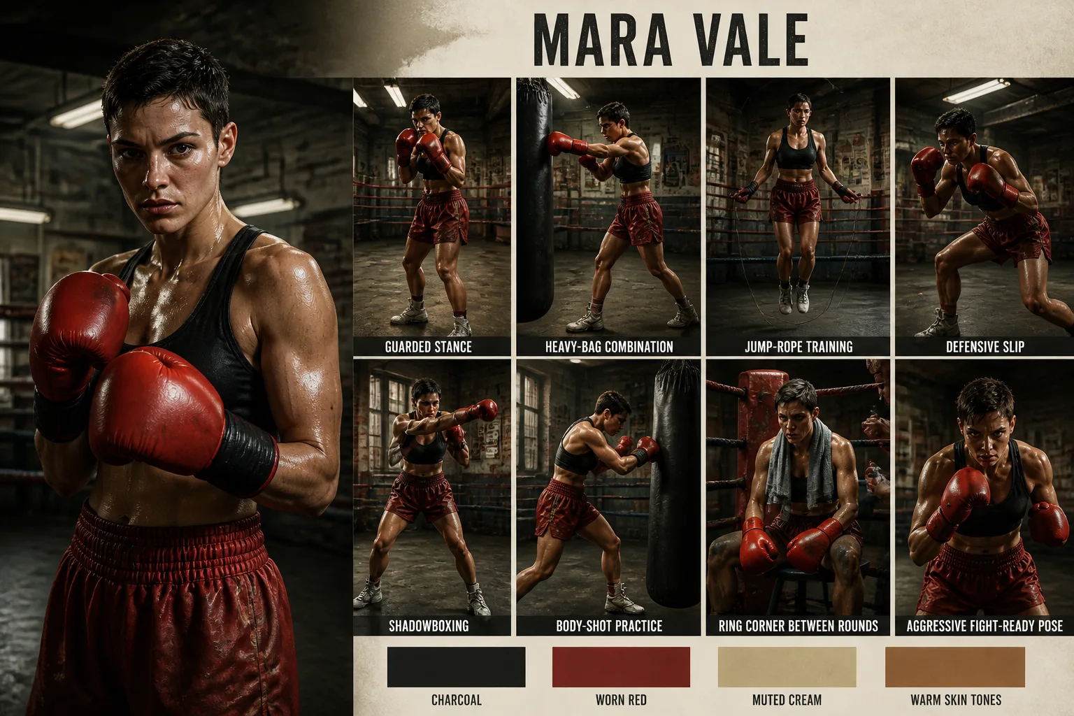 Photorealistic Boxer Training Pose Sheet