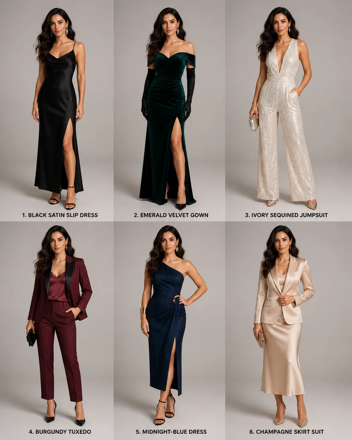 Photorealistic Evening Outfit Variation Sheet