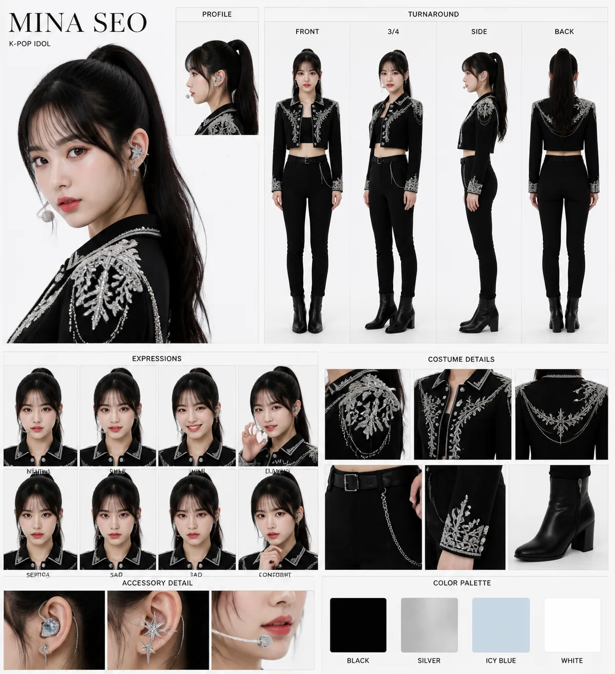 Photorealistic Idol Singer Reference Sheet