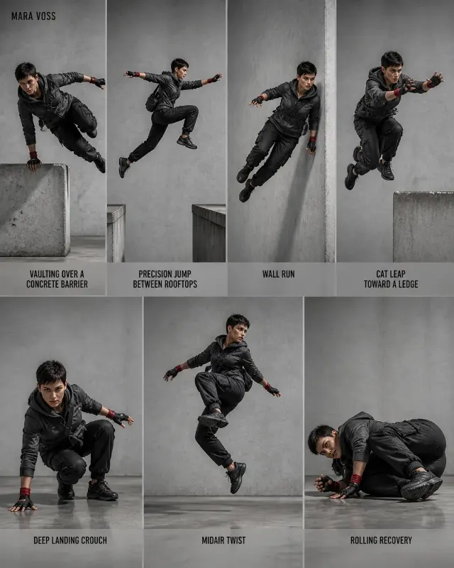 Photorealistic Parkour Pose Sheet