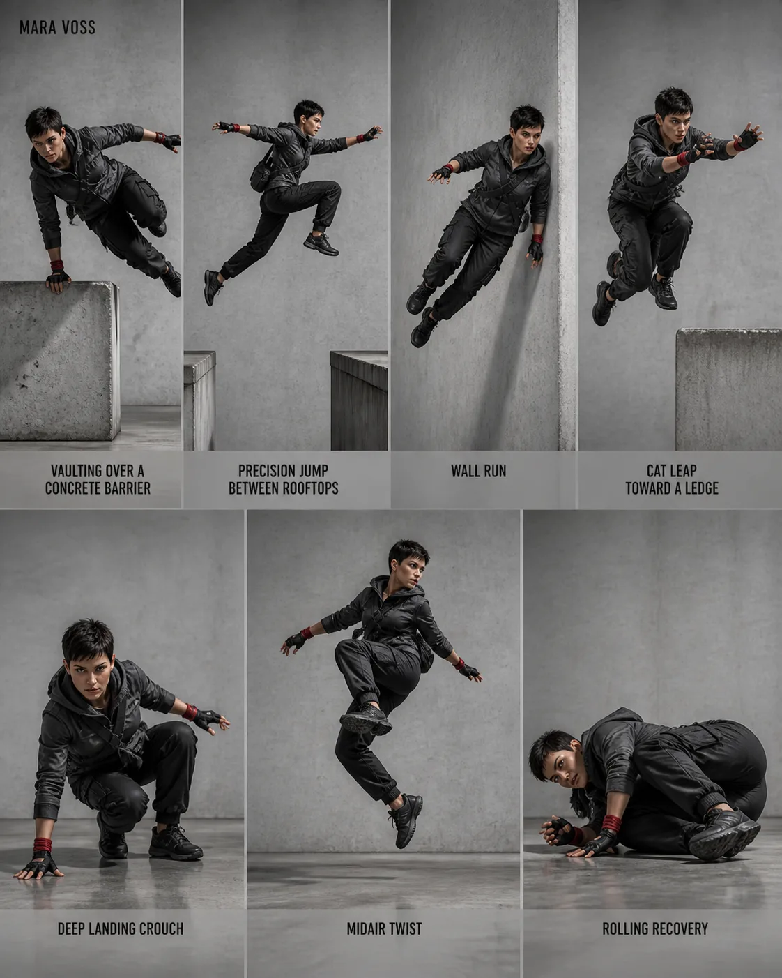 Photorealistic Parkour Pose Sheet