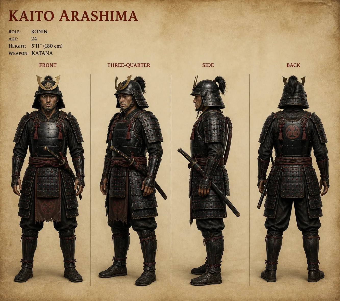 Photorealistic Samurai Turnaround Sheet