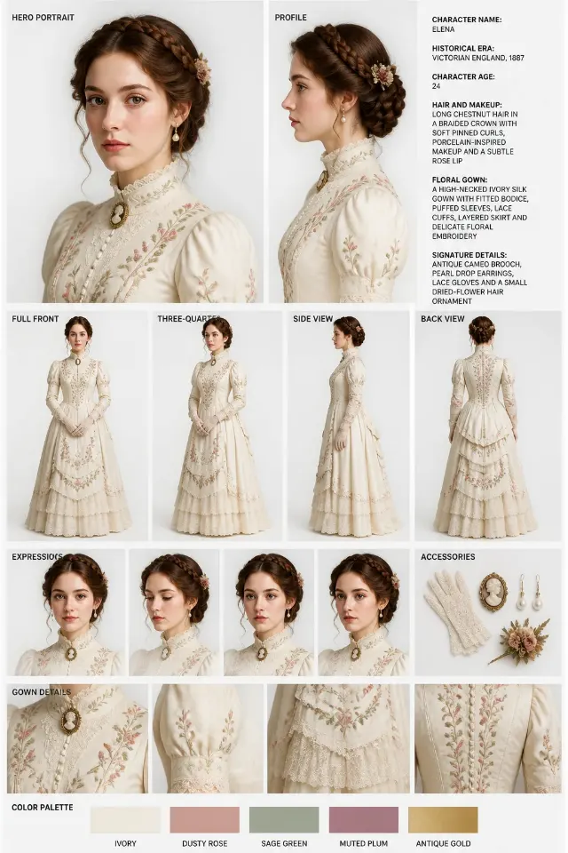 Photorealistic Victorian Character Reference Sheet