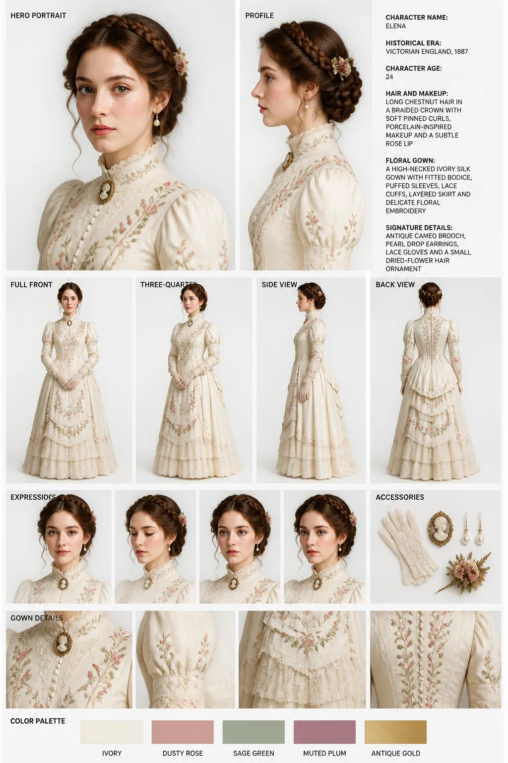 Photorealistic Victorian Character Reference Sheet