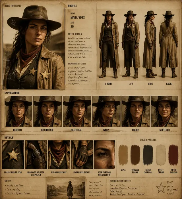 Photorealistic Western Gunslinger Character Sheet