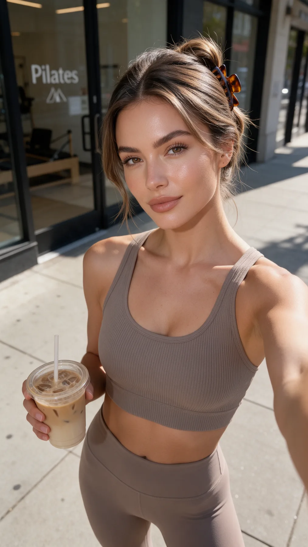 Pilates Aesthetic Sidewalk Selfie
