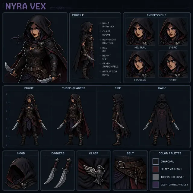 Pixel Art Fantasy Rogue Character Sheet