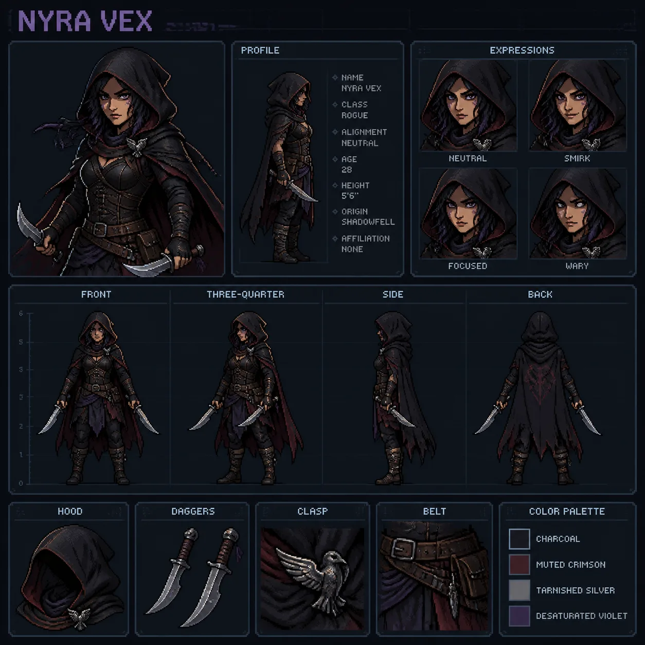 Pixel Art Fantasy Rogue Character Sheet