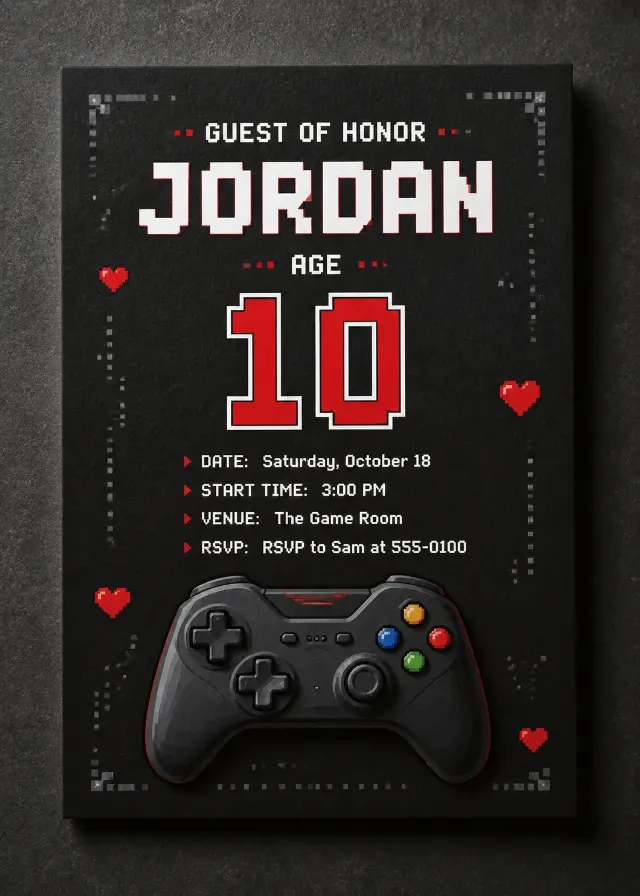 Pixel Art Video Game Birthday Invitation