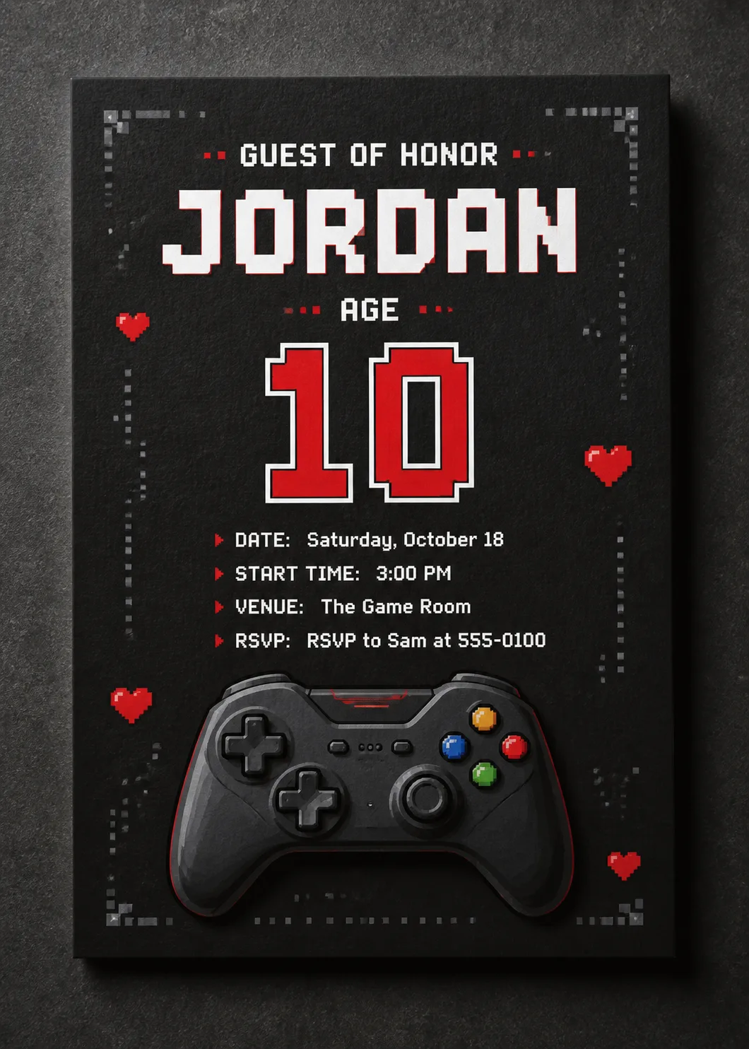 Pixel Art Video Game Birthday Invitation