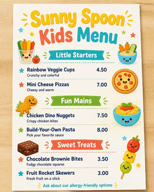 Playful Kids Restaurant Menu Design