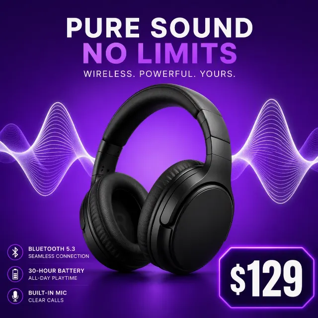Purple Gradient Headphones Tech Ad