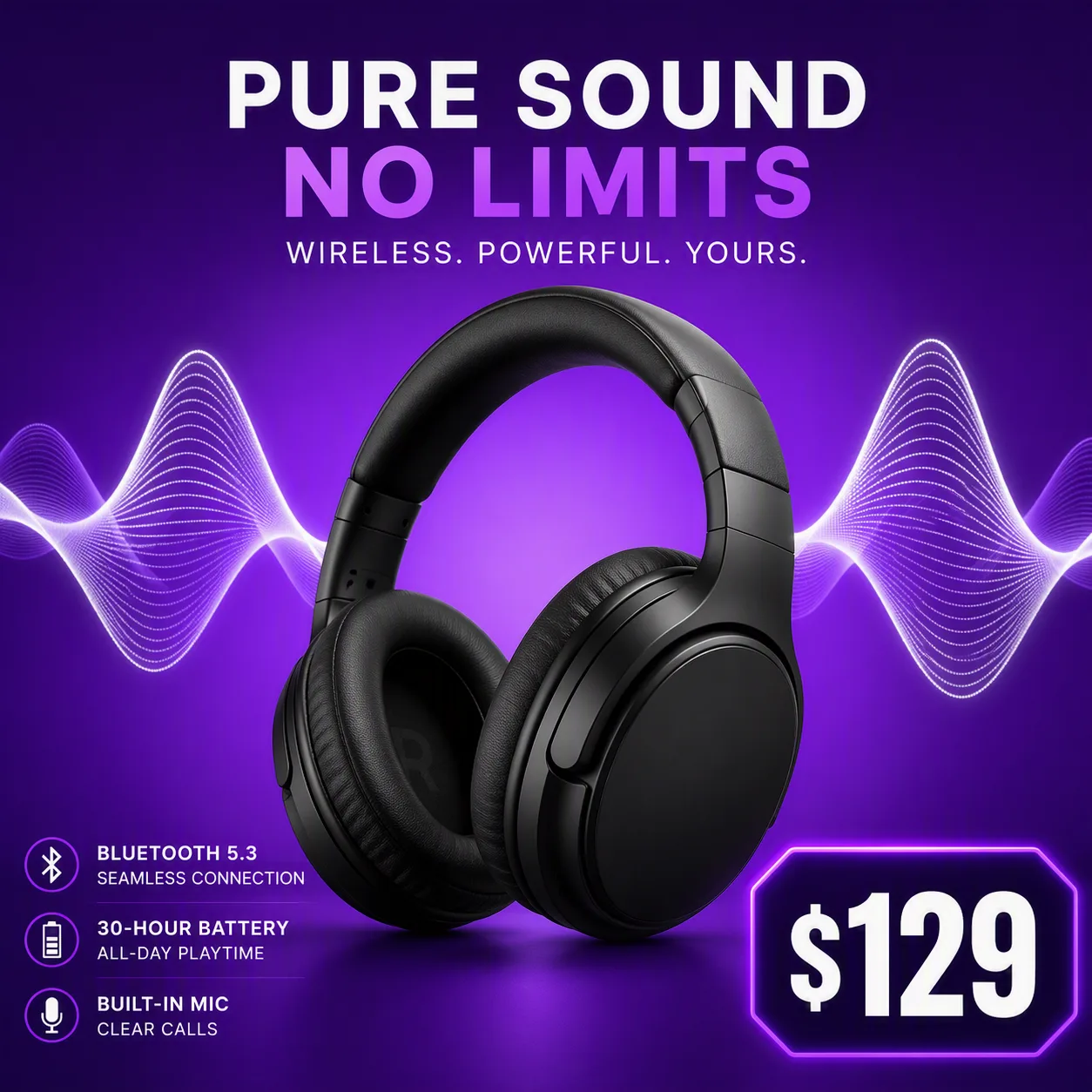 Purple Gradient Headphones Tech Ad