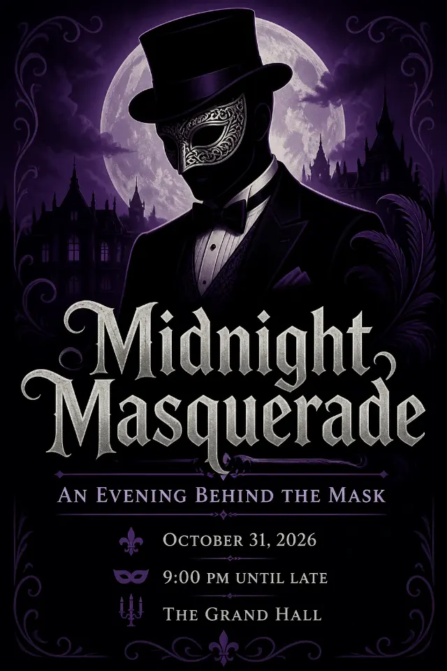 Purple Halloween Masquerade Party Poster