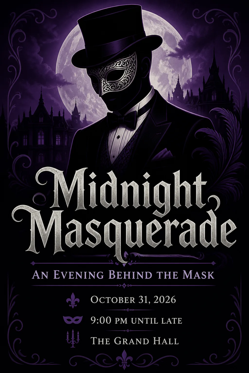Purple Halloween Masquerade Party Poster
