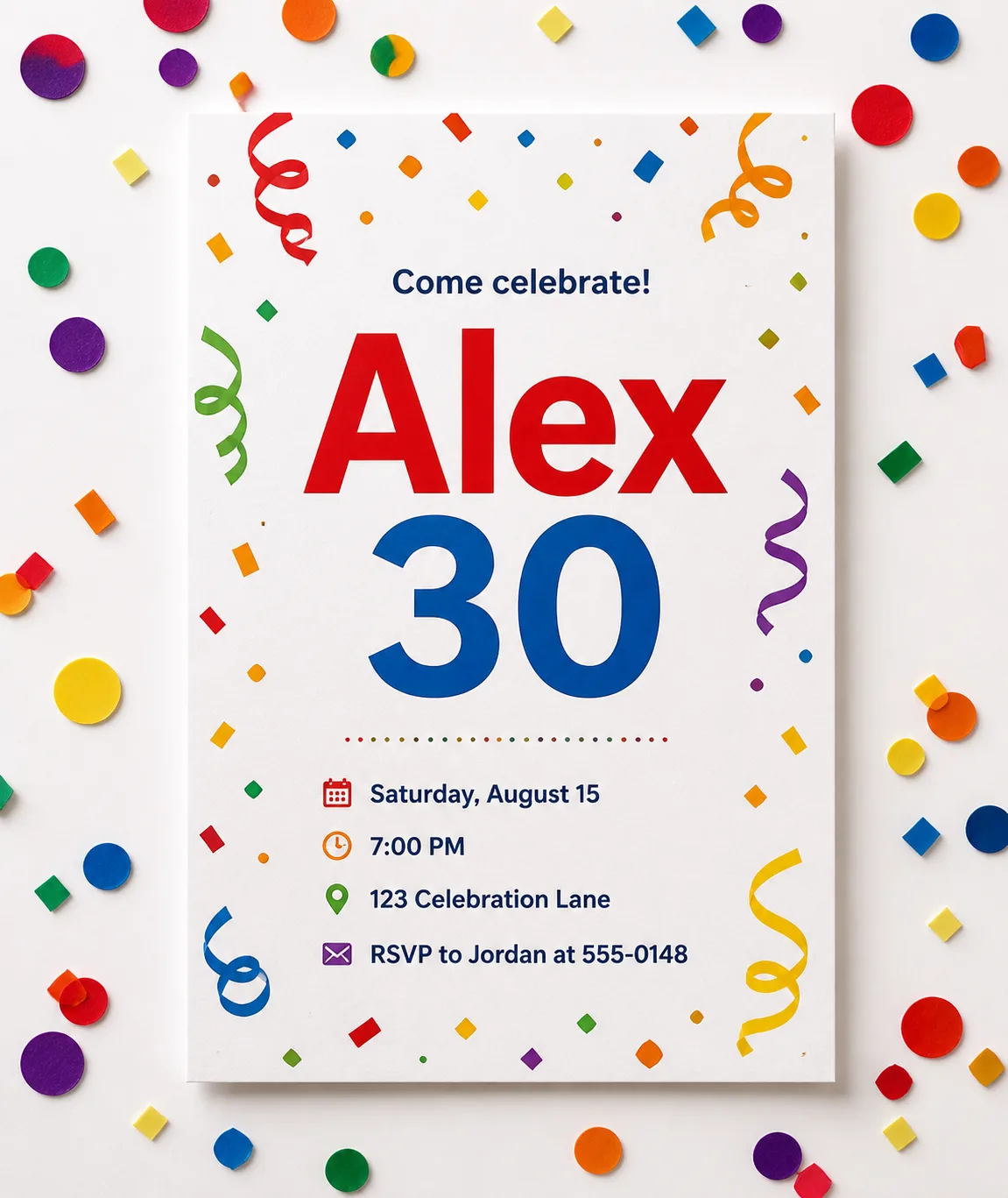 Rainbow Confetti Birthday Invitation